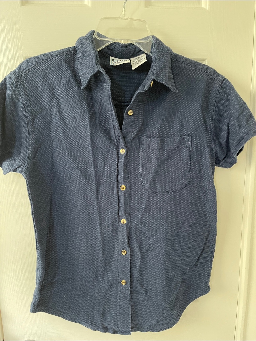 Classic Navy Textured Short-Sleeve Button-Down Shirt